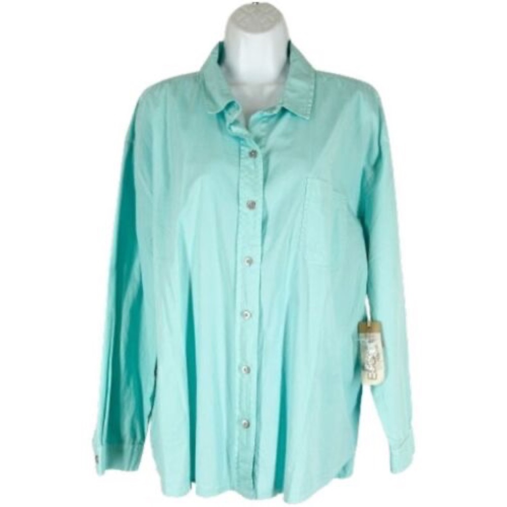 ESCAPE BY HABITAT SALT WASH BUTTON FRONT POCKET BIG SHIRT in Seaglass